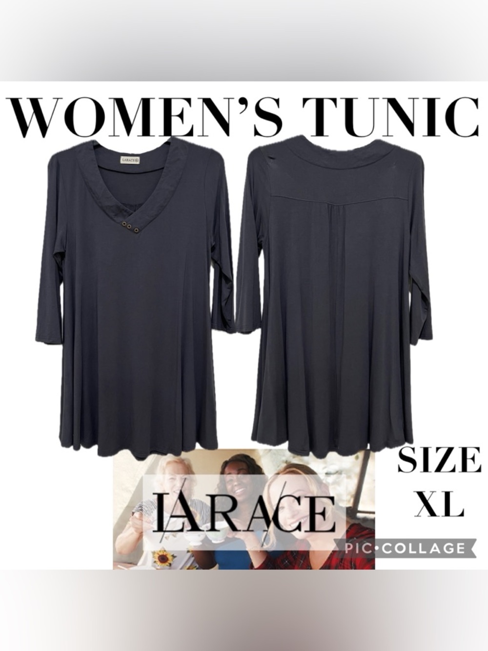 Womens Clothes LARACE 3/4 Length Sleeves Tunic Top Size XL